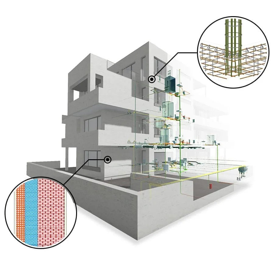 Visualización de una solución habitacional con detalles constructivos